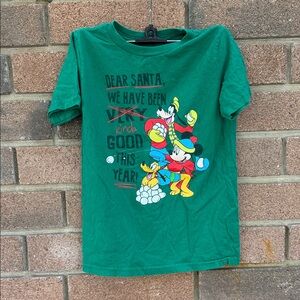 Disney Christmas Green Kids Tee with Mickey, Goofy and Pluto Size 5